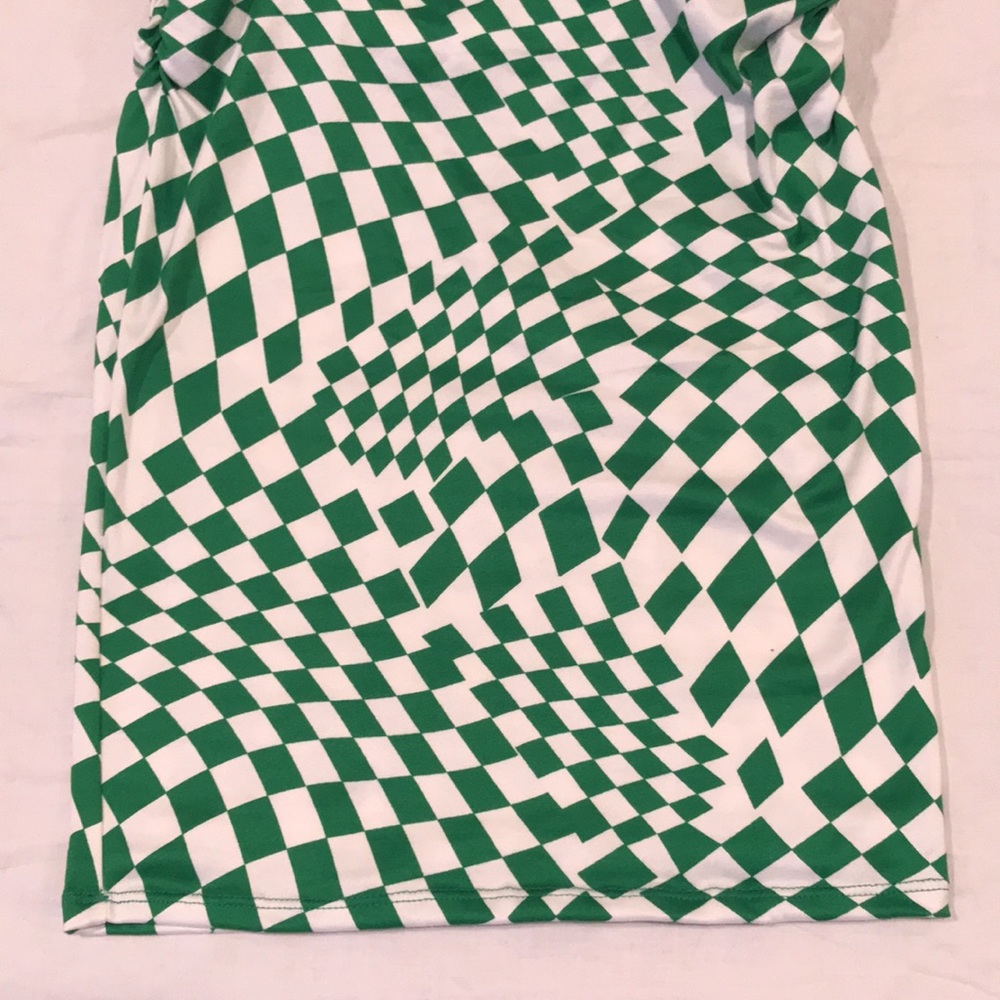 Dressed In LALA “Vibe Check Checkered Dress” Ruched Green White S - Picture 8 of 14